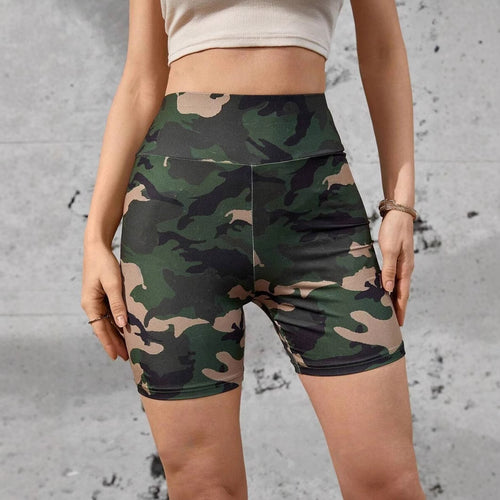 Damen Sportliche Radlerhose mit hohem Bund und camouflagemuster EB