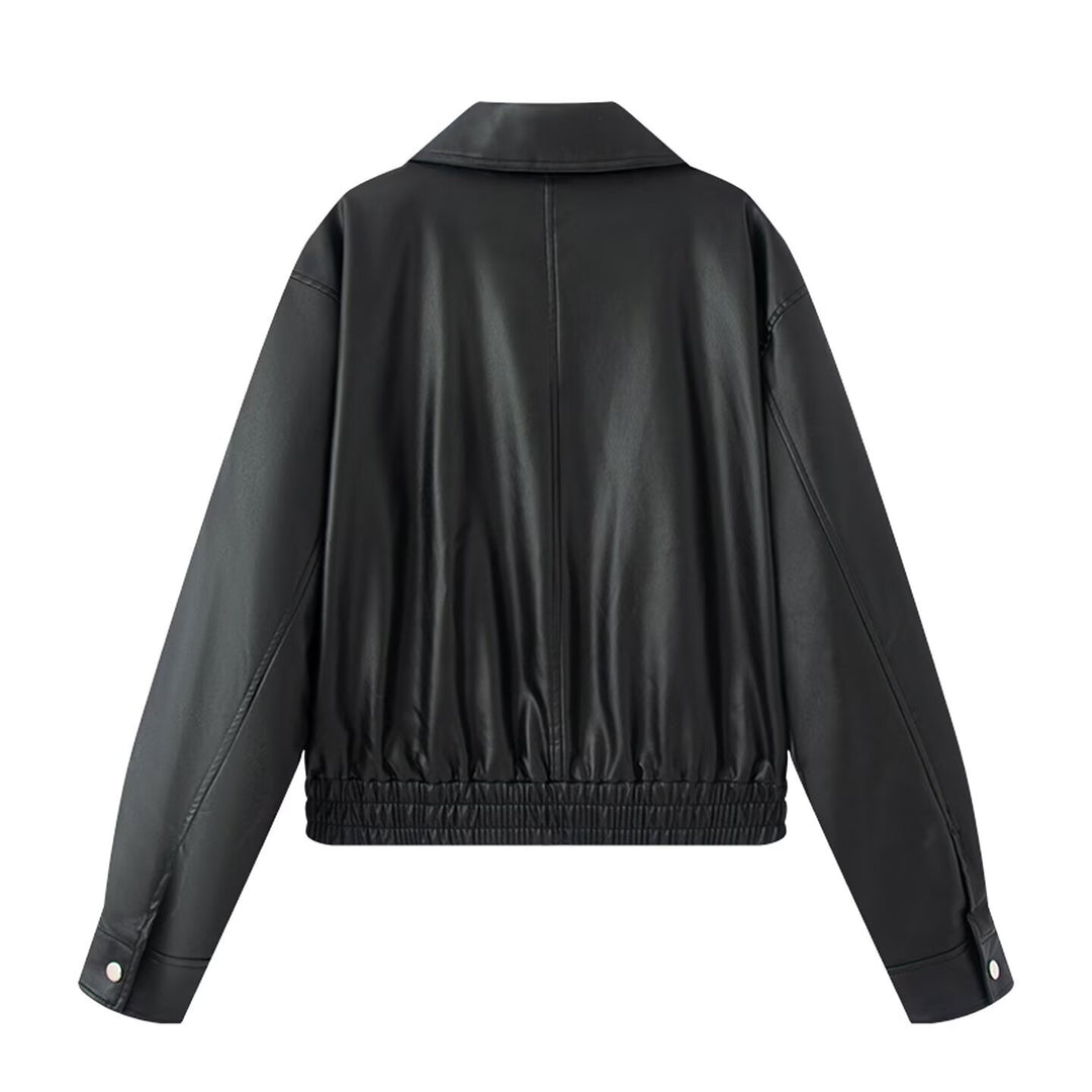 Damen Kunstlederjacke im lässigen Biker-Stil mit praktischen Taschen und elastischem Bund EB