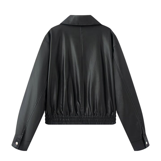 Damen Kunstlederjacke im lässigen Biker-Stil mit praktischen Taschen und elastischem Bund EB