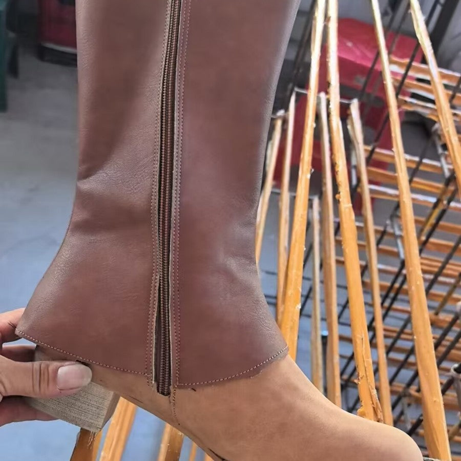 Damen elegante Stiefeletten mit dekorativem Reißverschluss und modischem Blockabsatz EB