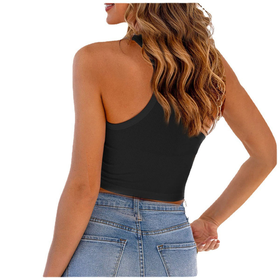Damen Kurzarm Tanktop mit Knopfdetails und Rippstruktur EB