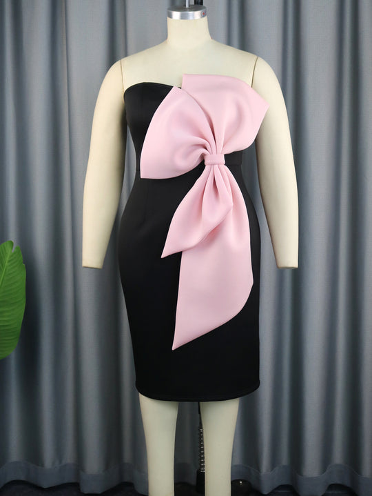 Damen Elegantes Wickelkleid mit übergroßer Schleifenapplikation EB
