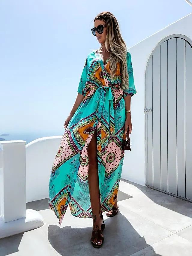 Damen Maxikleid mit buntem Muster EB