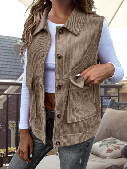 Damen Strickweste mit Taschen und klassischem Kragen EB