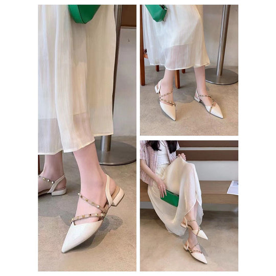 Damen elegante Slingback Ballerinas mit spitzem Design und modischen Nieten EB