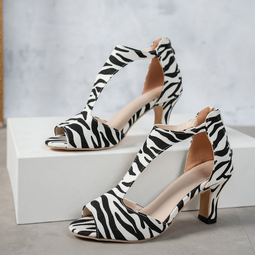 Damen High-Heel Sandalen mit angesagtem Zebra-Print EB