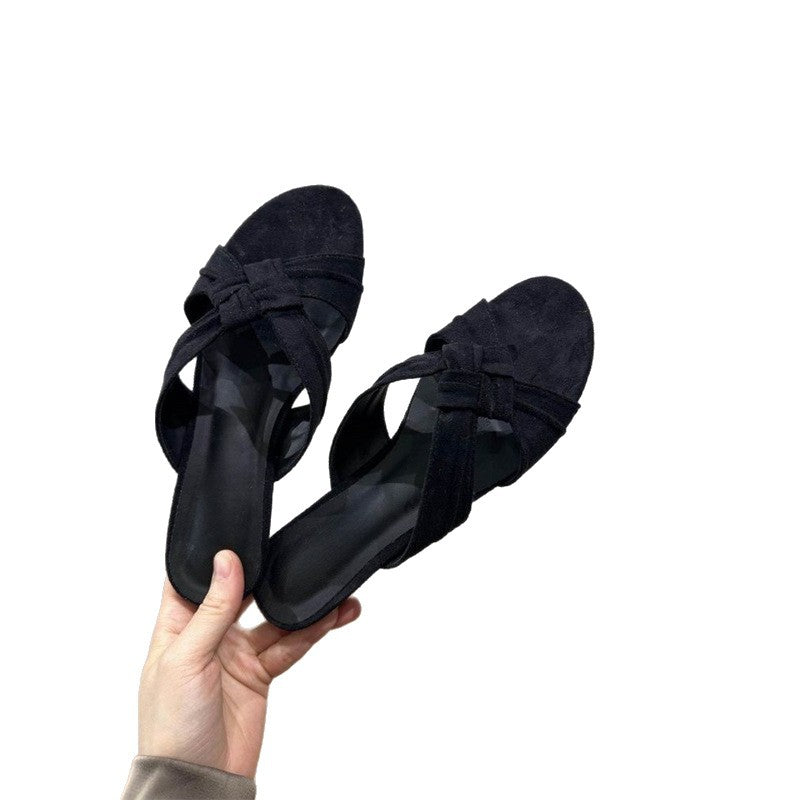 Damen Ballerina-Sandalen mit dekorativem Knoten-Riemen EB