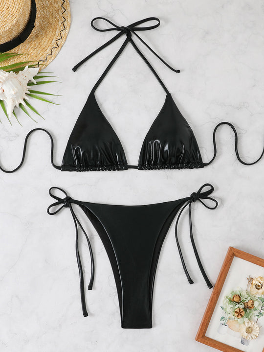 Damen Triangel-Bikini mit glänzendem Finish und verstellbaren Trägern EB