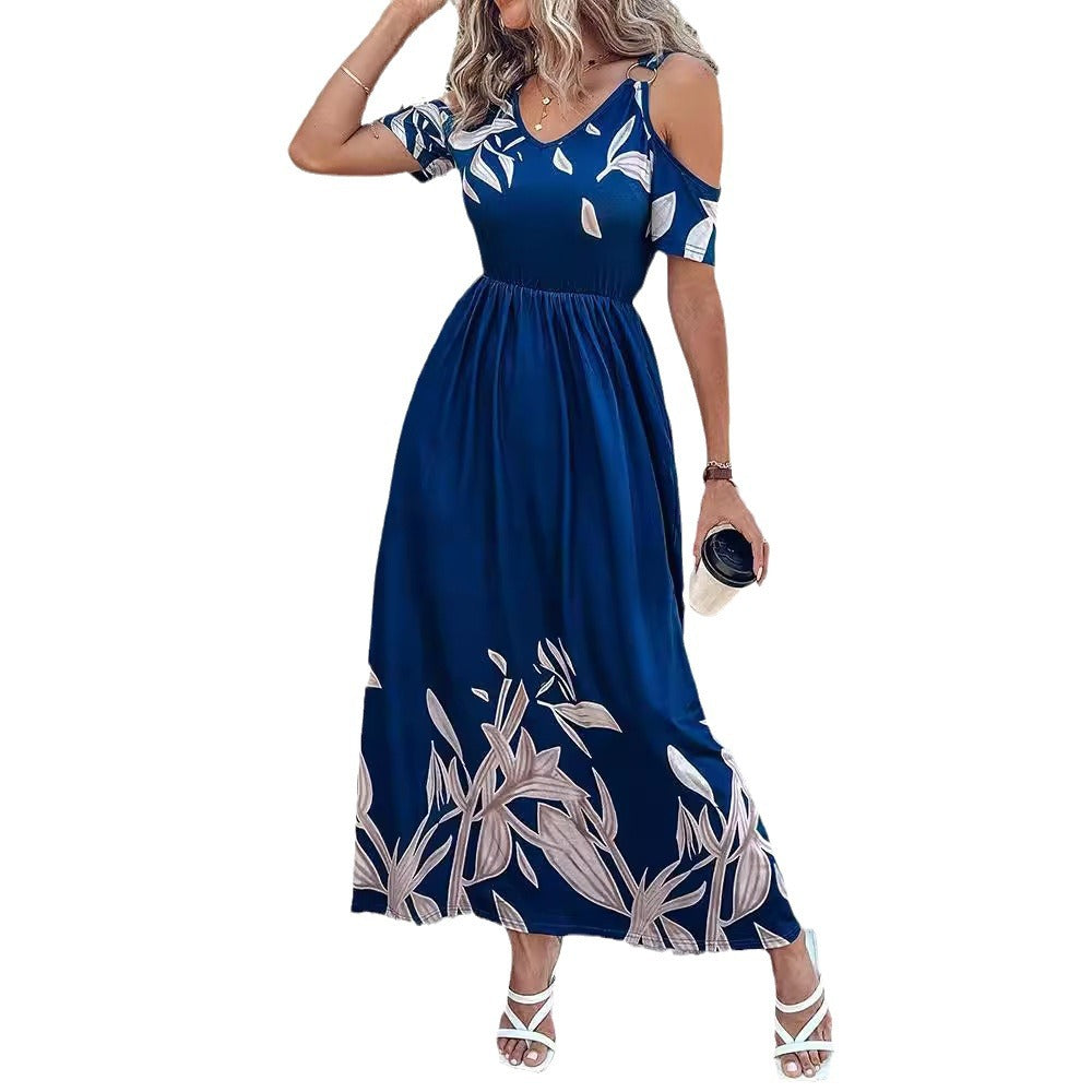 Damen Maxikleid mit schulterfreiem Design und floralem Print EB