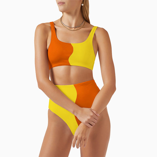 Damen Hochgeschnittenes Bikini-Set mit kontrastierenden Farbblöcken EB
