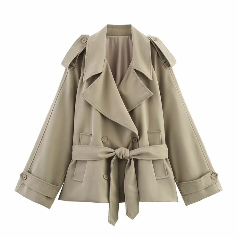 Damen Modische Trenchjacke mit taillierbarem Gürtel und modernen Akzenten EB