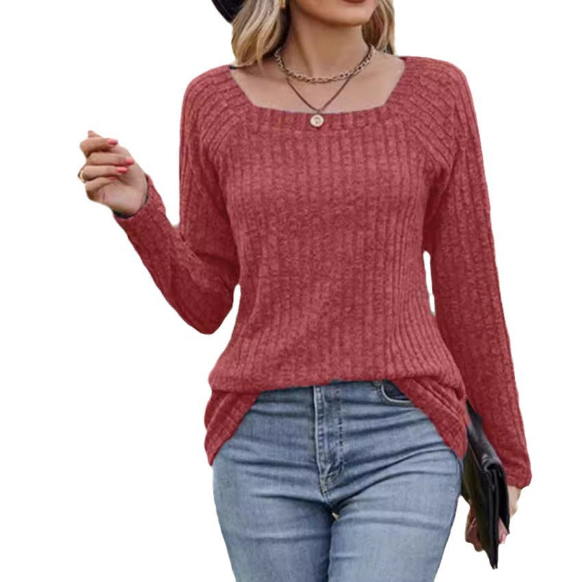Damen Rippstrickpullover mit quadratischem Ausschnitt EB