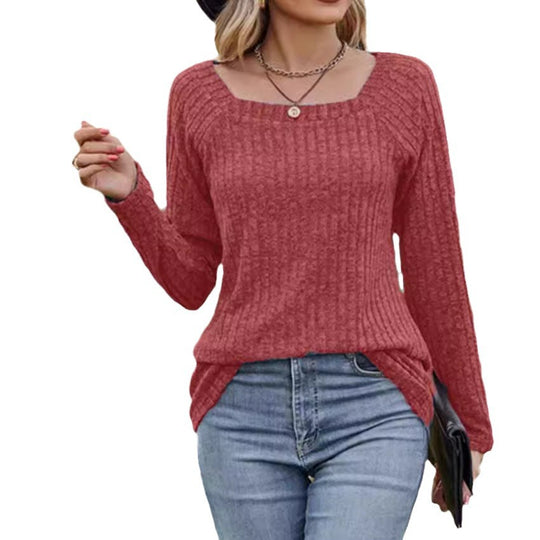 Damen Rippstrickpullover mit quadratischem Ausschnitt EB