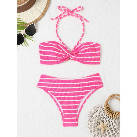 Damen Triangel-Bikini mit verspieltem Streifenmuster und verstellbarem Oberteil EB