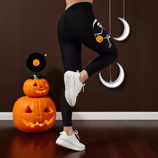 Damen Leggings mit stylischem Totenkopf-Motiv und hohem Bund EB