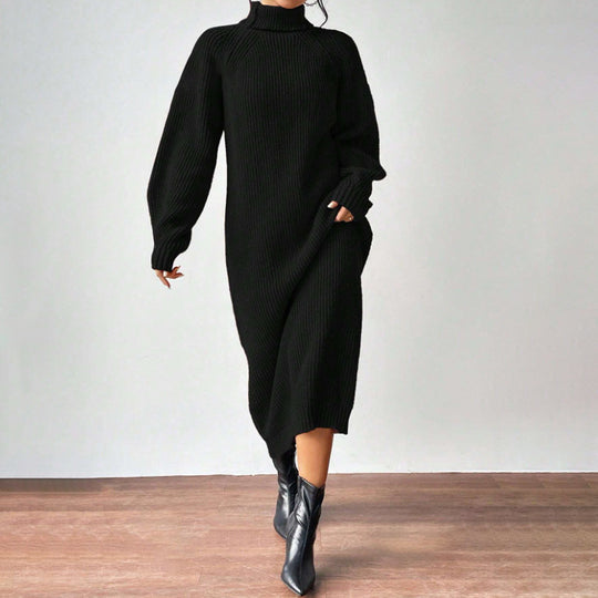 Damen Strickkleid mit hohem Kragen und weiten Ärmeln EB