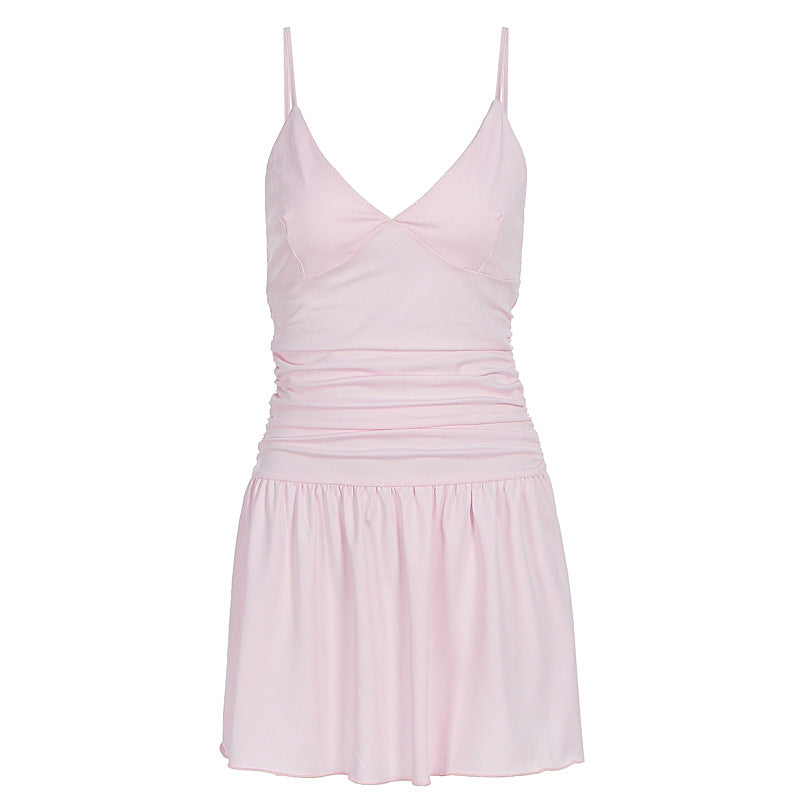 Damen Skaterkleid mit raffiniertem Rüschendesign und schmalen Trägern EB