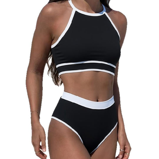 Damen Sportliches Bikini-Set mit hochgeschnittenem Unterteil und Racerback-Oberteil EB