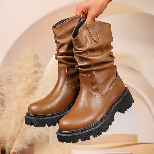Damen nan robuste Chelsea-Plateau-Stiefelette mit grober Profilsohle und Filz-Einsätzen EB