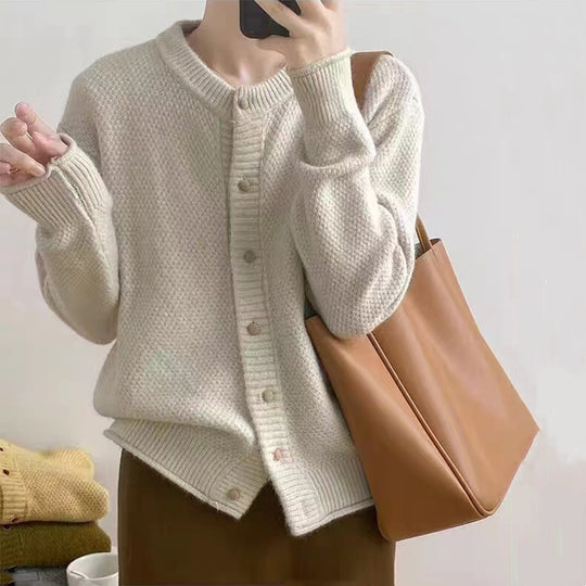 Damen Chunky Strickjacke mit Knopfverschluss und breiten Ärmelabschlüssen EB