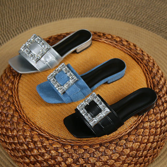 Damen elegante Slipper mit funkelnden Schnallelementen EB