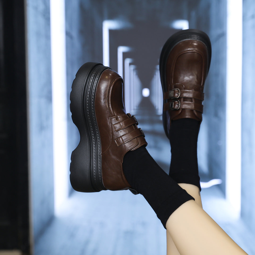 Damen Chunky Schnürschuhe mit modischem Riemen und hoher Sohle EB