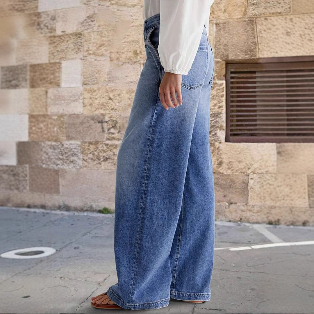 Damen Weite Jeans im Boho-Stil mit hohem Bund und komfortablem Schnitt EB