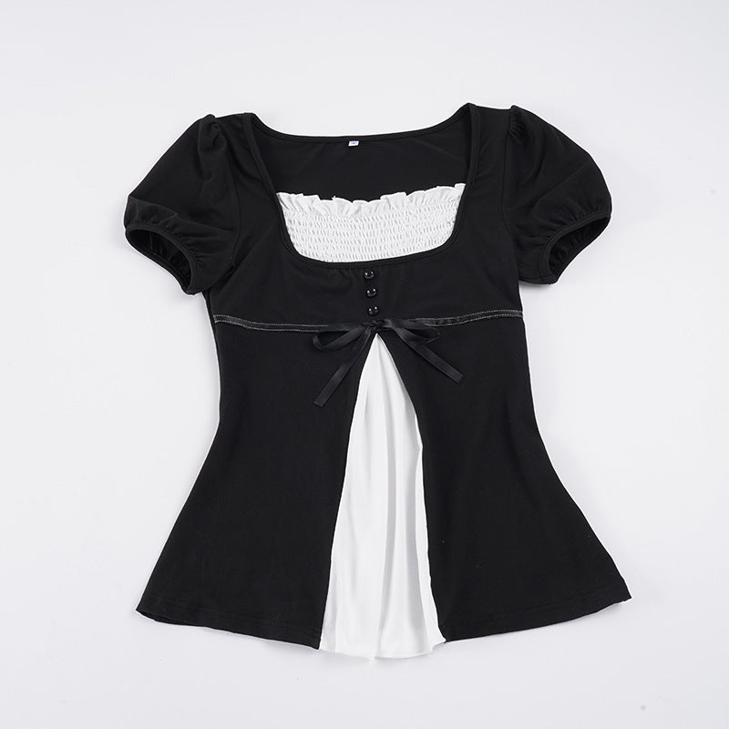 Damen elegantes Oberteil mit Puffärmeln und verspielten Schleifen EB