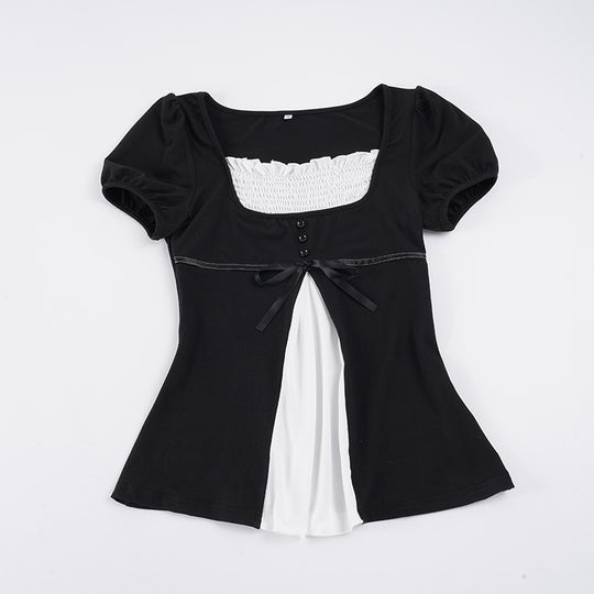 Damen elegantes Oberteil mit Puffärmeln und verspielten Schleifen EB