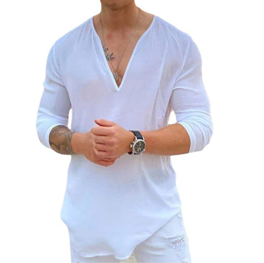 Herren Langarmshirt mit V-Ausschnitt und lockerer Passform EB
