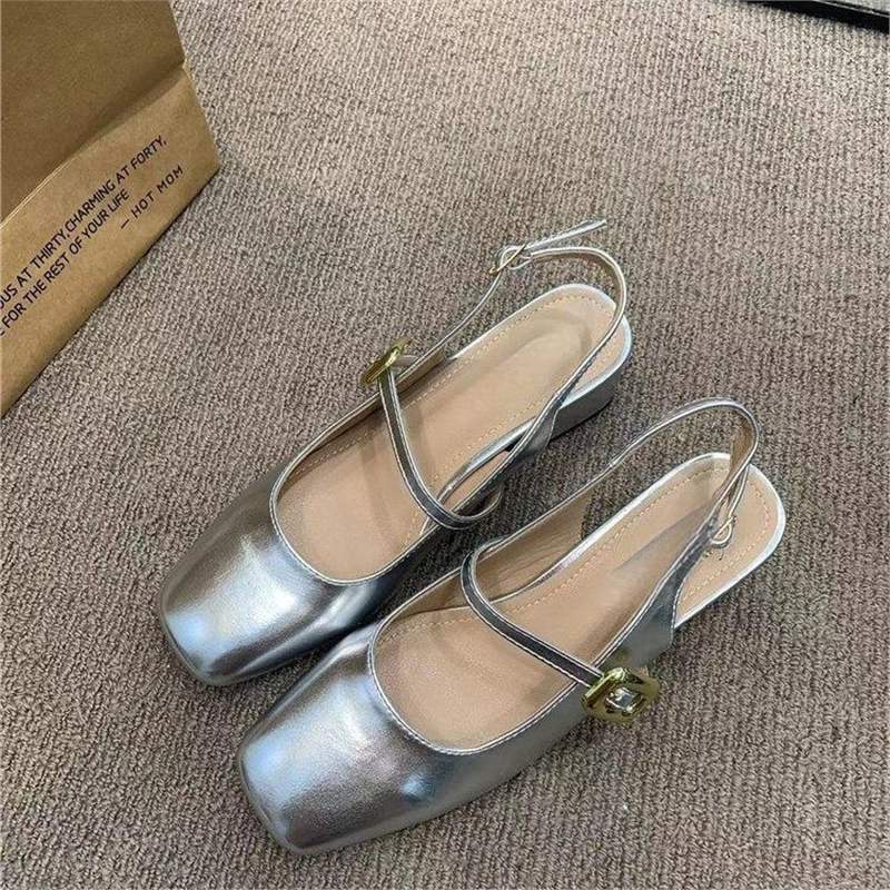 Damen Slingback-Pumps mit breitem Blockabsatz und dekorativem Schnallenakzent EB