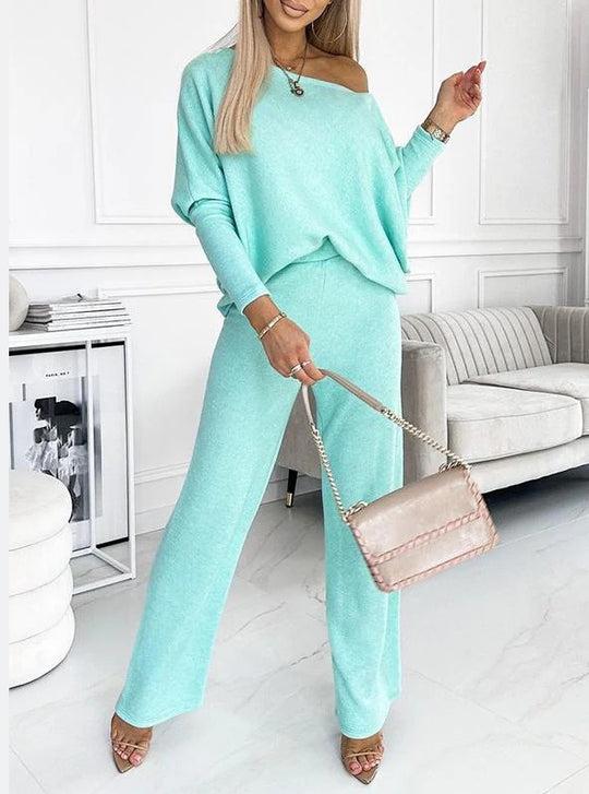 Damen Lässiges Oberteil und weite Hose Set EB