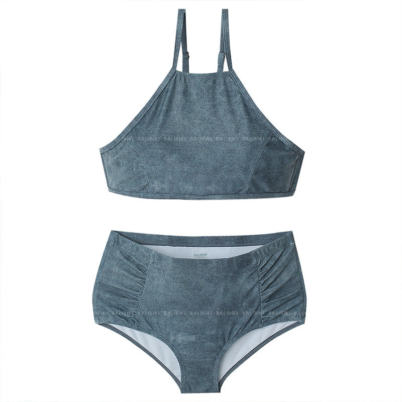 Damen Hoch tailliertes Bikini-Set mit hochwertigem Rippendesign EB