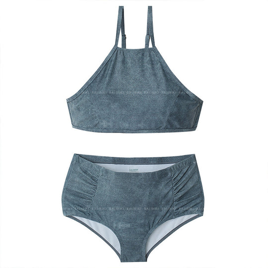 Damen Hoch tailliertes Bikini-Set mit hochwertigem Rippendesign EB