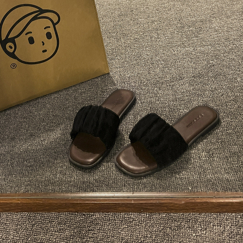 Damen elegante Slide-Pantoletten mit luxuriösem Falten-Design EB