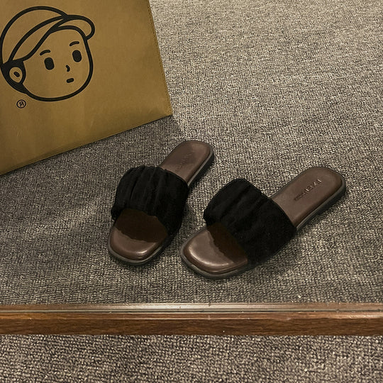 Damen elegante Slide-Pantoletten mit luxuriösem Falten-Design EB
