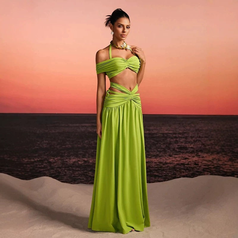 Damen Maxi-Kleid mit raffiniertem Cut-Out und dekorativem Drapierung EB