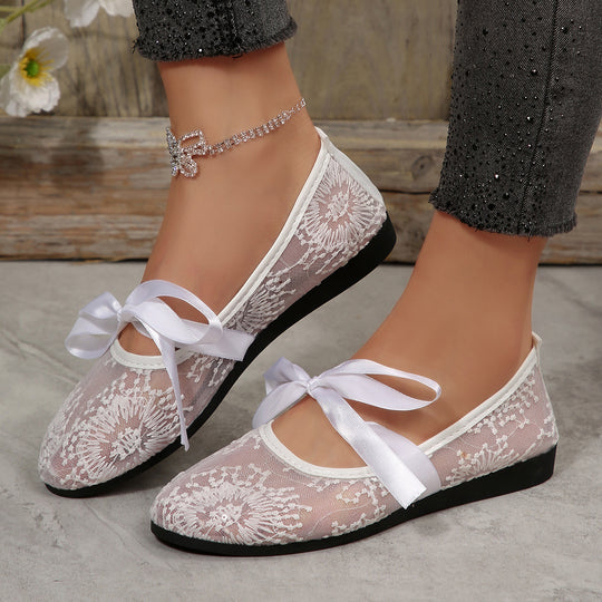 Damen Elegante Spitzenschuhe mit dekorativen Schleifen und funkelnden Akzenten EB