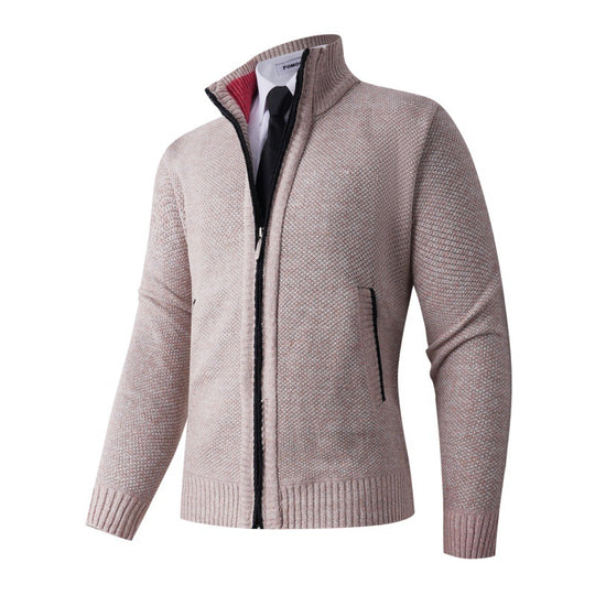 Herren stylische Strickjacke mit hohem Kragen und praktischen Taschen EB