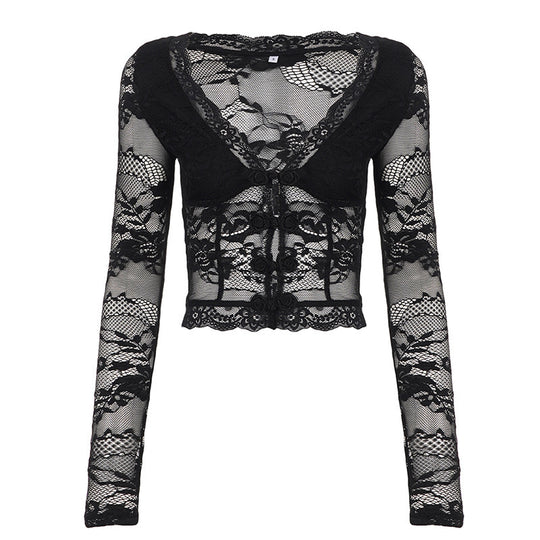 Damen Spitzentop mit romantischem Design und langen Ärmeln EB