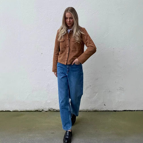 Damen modische Jacke im Vintage-Stil mit praktischen Taschen EB