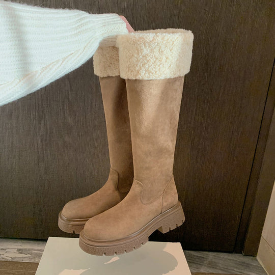 Damen Winterstiefel mit warmem Kunstfellkragen und robuster Sohle EB