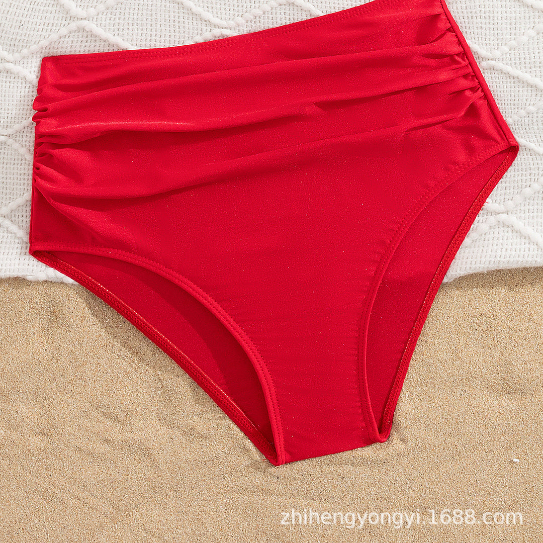 Damen Hoch-waisted Bikini mit voluminösem Rüschendesign EB