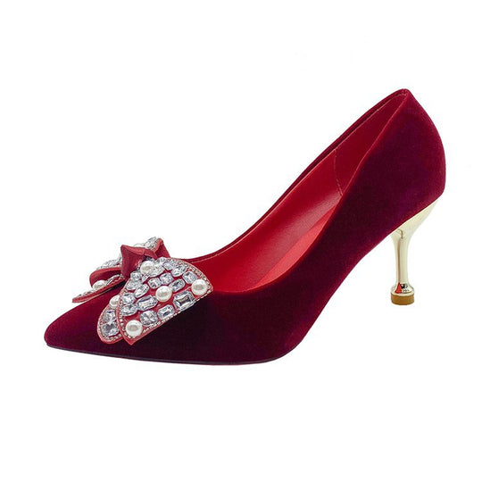 Damen elegante High Heel Pumps mit funkelndem Schleifenakzent EB