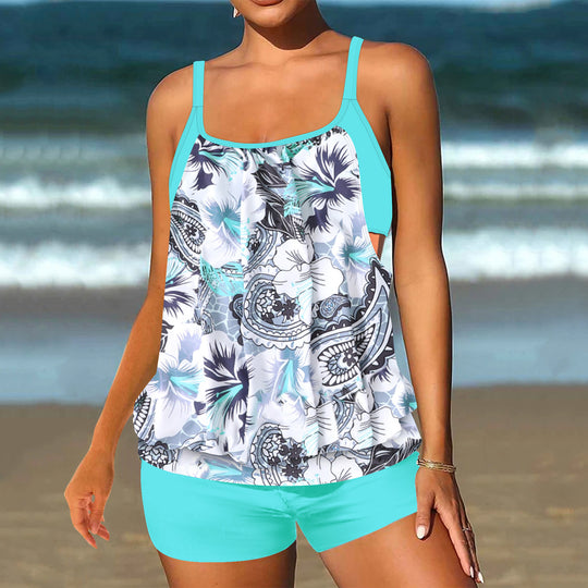 Damen Tankini-Set mit modischem Leopardenmuster und fließendem Oberteil EB