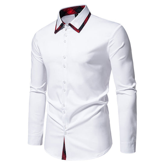 Herren elegantes Langarmhemd mit karierter Kragen-Details EB