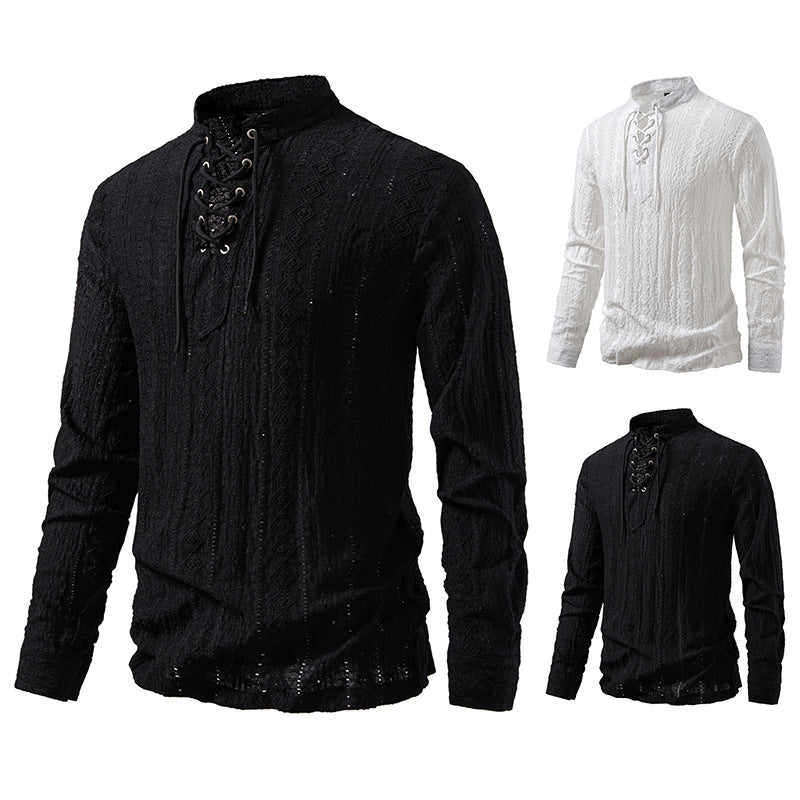 Herren Langarmshirt mit einzigartigem Strukturmuster und Kordelzug EB