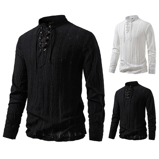 Herren Langarmshirt mit einzigartigem Strukturmuster und Kordelzug EB