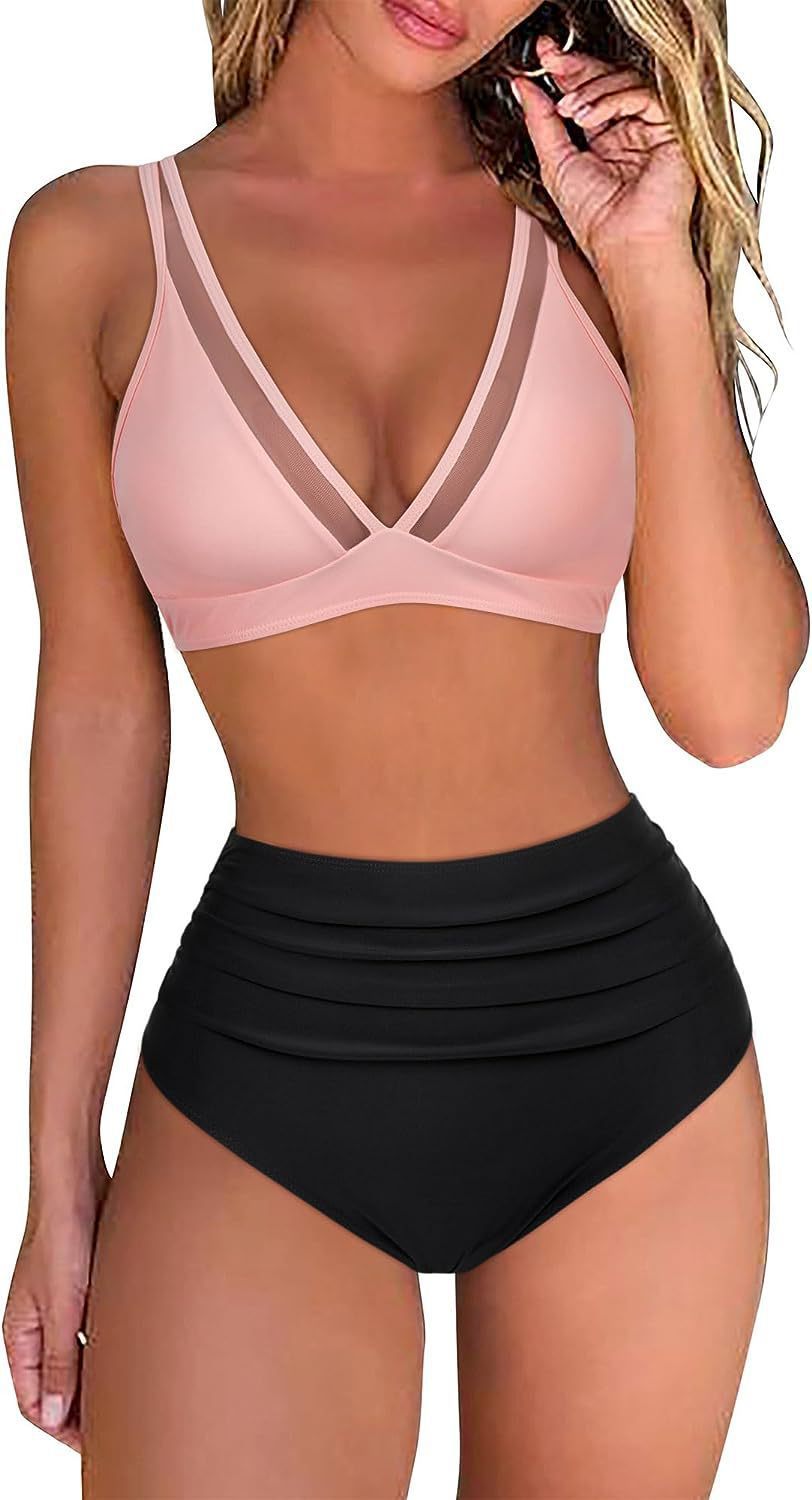 Damen Sportliches Bikini-Set mit atmungsaktiver Mesh-Ausschnittherstellung EB
