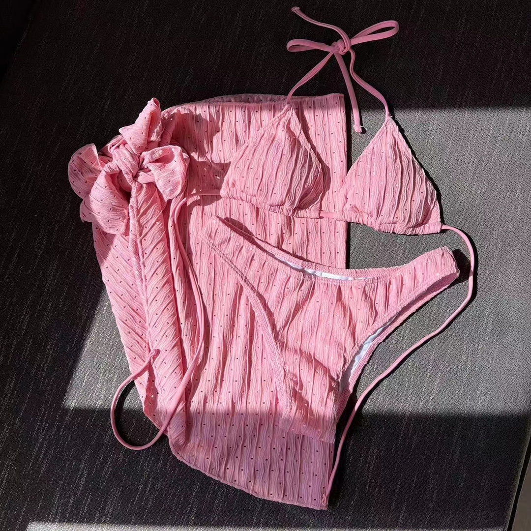 Damen Bikini-Set mit leicht glänzendem Design und verspieltem Wickelrock EB